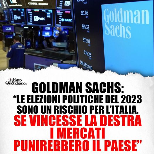 GOLDMAN SACHS CONSIGLIA CHI VOTARE IN ITALIA